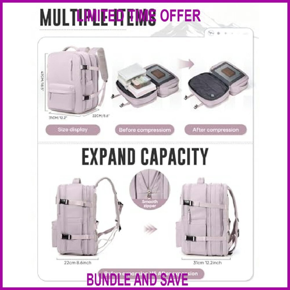 Vacuum Compression Travel Backpack with Pump, Flight Approved 18x14x8, - Picture 3 of 8